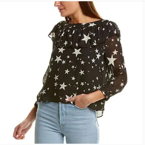 FARM RIO Stardust Blouse Sheer Ruffle Neck - Size S - Picture 3 of 9